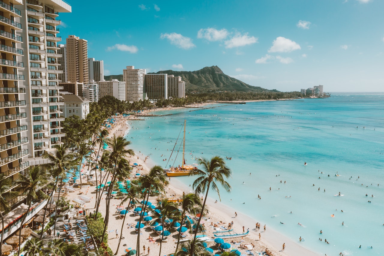 Looking towards Diamond Head at Waikiki Beach