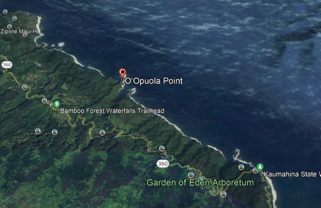 Map of the location of where this Puka Hike Maui starts from.