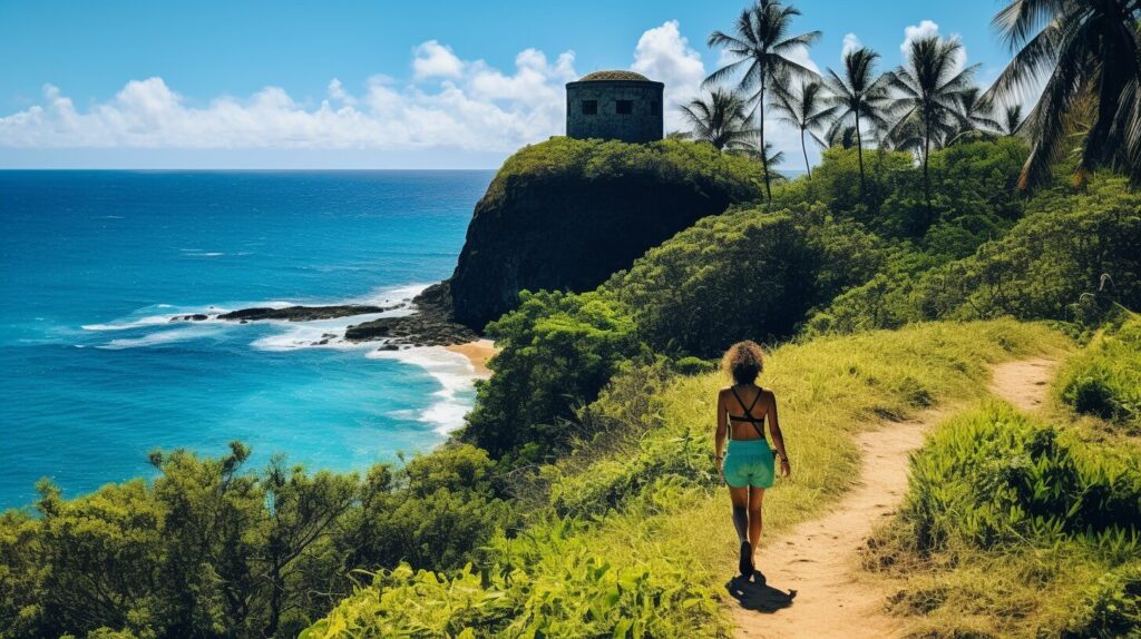 Woman hiking a trail in Hawaii